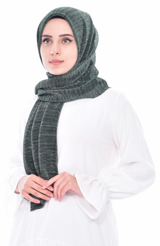 Simli Pliseli Şal 901328-04 Zümrüt Yeşili