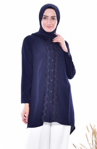 Ruched Asymmetric Tunic 0787-08 Navy Blue 0787-08