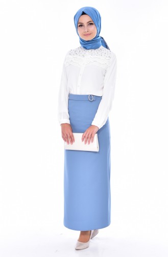 Zippered Pencil Skirt 0509-09 Blue 0509-09