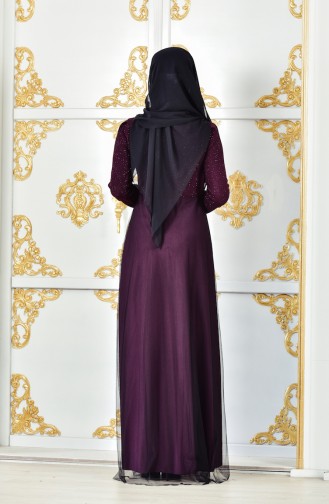 Plum Hijab Evening Dress 3837-04