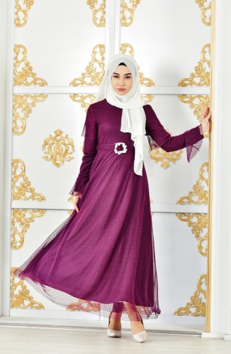 Robe Tulle a Ceinture 8190-02 Plum 8190-02