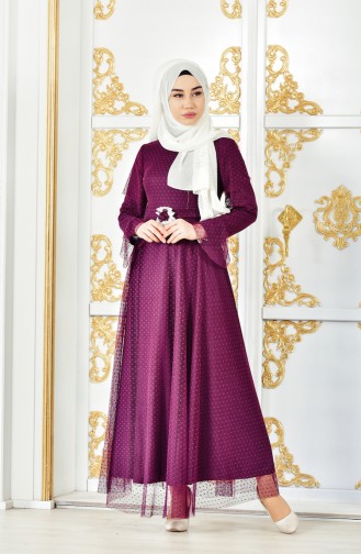 Robe Tulle a Ceinture 8190-02 Plum 8190-02