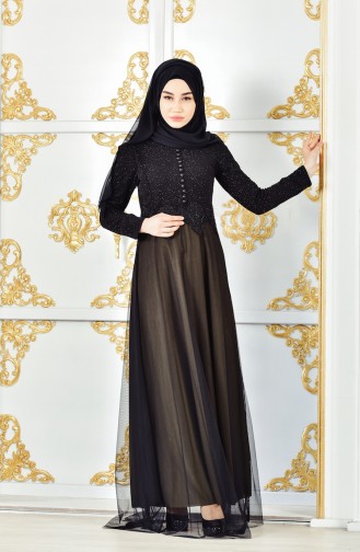 Khaki Hijab Evening Dress 3837-05
