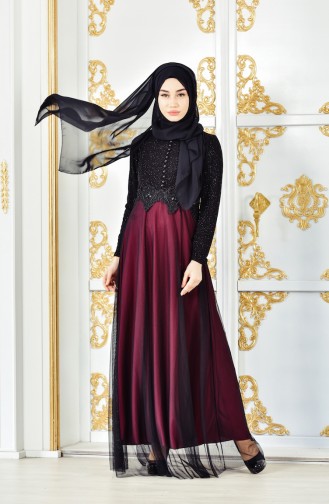 Glitzer Abendkleid mit Rundhalsausschnitt 3837-09 Schwarz Zwetschge 3837-09