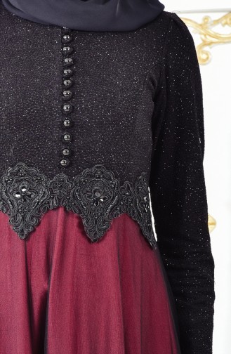 Glitzer Abendkleid mit Rundhalsausschnitt 3837-09 Schwarz Zwetschge 3837-09