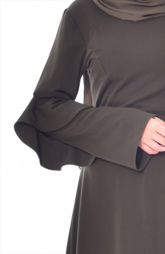Kolu Volanlı Kuşaklı Elbise 5124-06 Haki