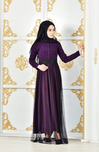 Purple Hijab Evening Dress 3837-03