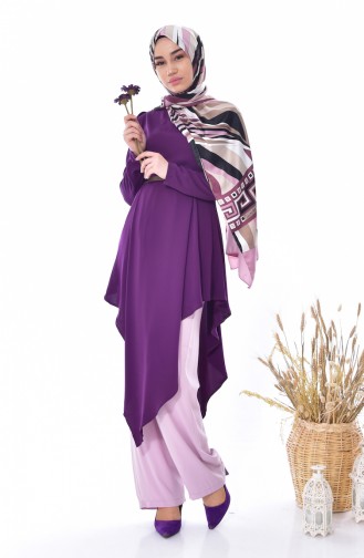 Belted Tunic Trousers Double Suit 0015-03 Plum 0015-03