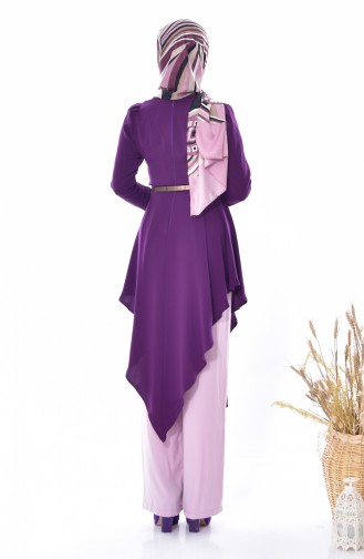 Ensemble Deux Pieces Tunique Pantalon a Ceinture 0015-03 Plum 0015-03