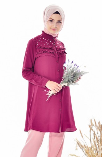 Pearls Frilly Tunic 0792-04 Plum 0792-04