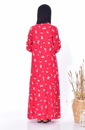 Çiçek Desenli Abaya 0217-01 Kırmızı 0217-01