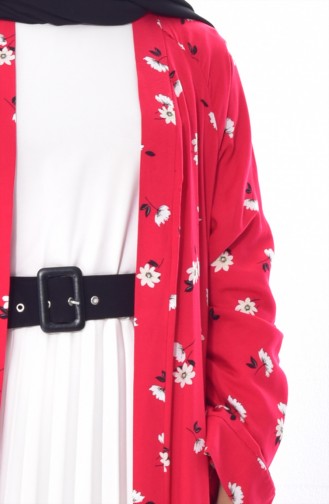 Çiçek Desenli Abaya 0217-01 Kırmızı 0217-01