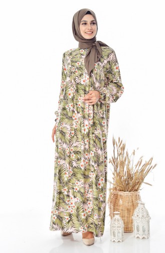 Robe a Motifs Fleurs 4005A-01 Khaki 4005A-01