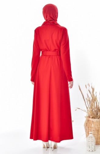Kolyeli Kemerli Elbise 1864-07 Kırmızı