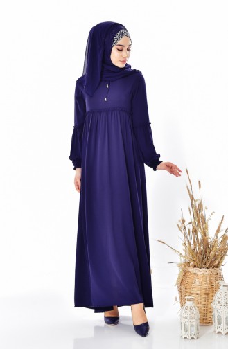 Fırfırlı Elbise 7014-05 Lacivert