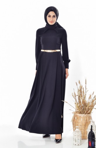 Kleid mit Gürtel 1401-01 Schwarz 1401-01