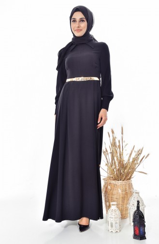 Kleid mit Gürtel 1401-01 Schwarz 1401-01