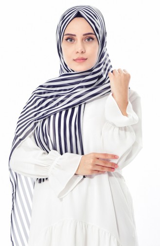 Patterned Chiffon Shawl 901306-29 Navy White 29