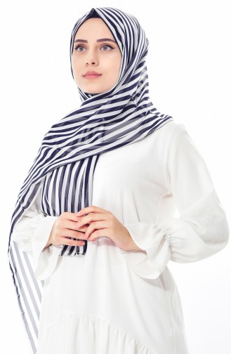 Patterned Chiffon Shawl 901306-29 Navy White 29