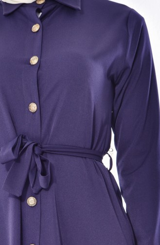 Düğme Detaylı Elbise 8003-05 Lacivert