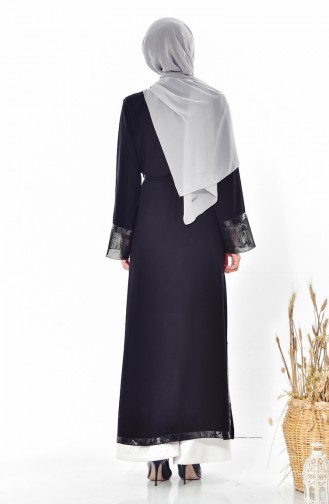 Abaya a Ceinture et Paillettes 7809-01 Noir 7809-01