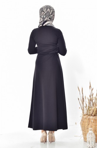 Bağcıklı İşlemeli Elbise 7921-02 Siyah