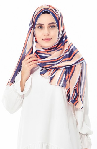 Desenli Şifon Şal 901306-38 Turuncu Somon 38