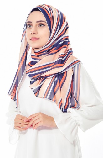 Desenli Şifon Şal 901306-38 Turuncu Somon 38