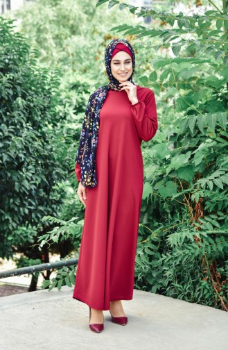 Claret Red Hijab Dress 6666-04