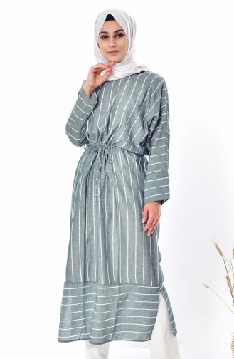 Cotton Fabric Striped Long Tunic 1856-02 Khaki 1856-02