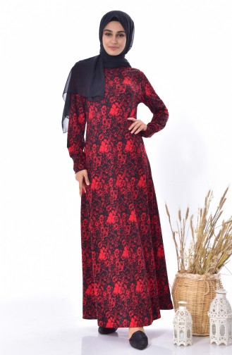 EFE Patterned Dress 0195-01 Black Red 0195-01