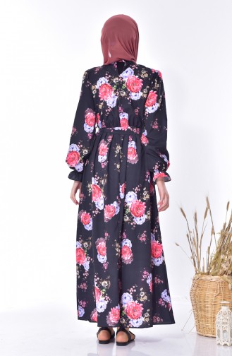 Çiçekli Elbise 4149-04 Siyah