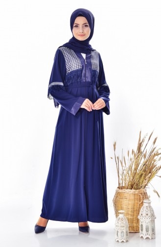 Abaya Plissée 7757-03 Bleu Marine 7757-03