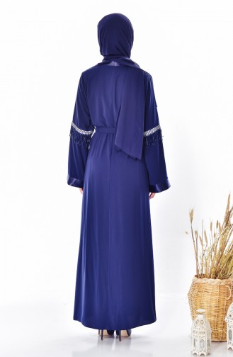 Abaya Plissée 7757-03 Bleu Marine 7757-03