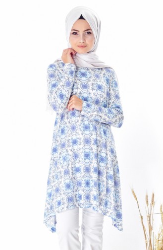 Flower Patterned Tunic 2978A-01 Blue 2978A-01