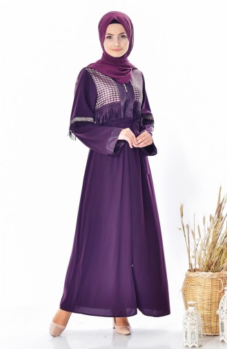 Pailetten Abaya mit Reißverschluss 7757-02 Lila 7757-02