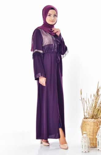 Pailetten Abaya mit Reißverschluss 7757-02 Lila 7757-02