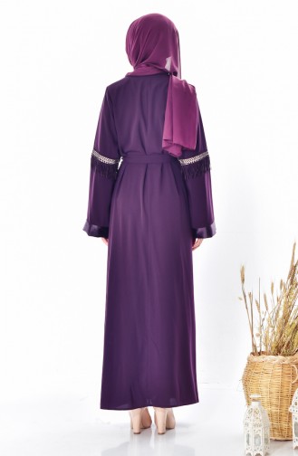 Pailetten Abaya mit Reißverschluss 7757-02 Lila 7757-02