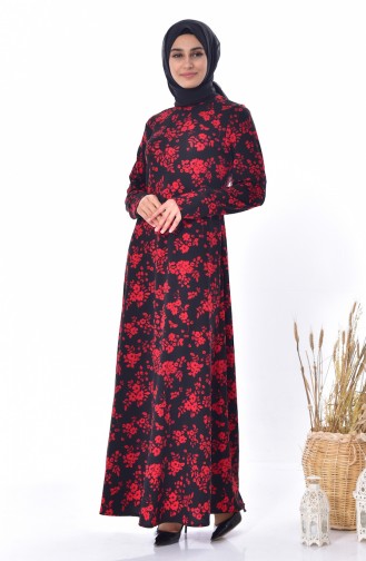 Patterned Dress 0198-04 Black Red 0198-04