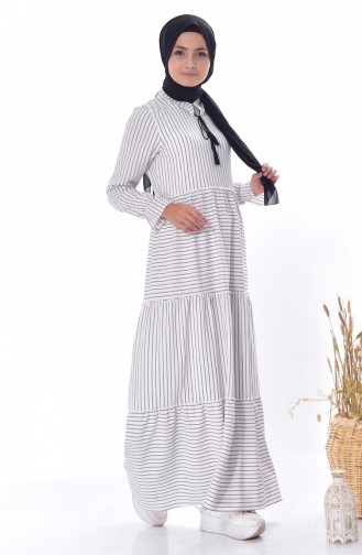 Striped Lace-up Dress 1373-02 White 1373-02