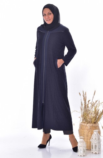 Large Size Jacquard Overcoat 4365-03 Navy Blue 4365-03