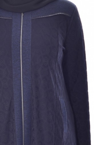 Large Size Jacquard Overcoat 4365-03 Navy Blue 4365-03