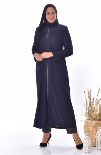 Large Size Jacquard Overcoat 4365B-03 Navy Blue 4365B-03