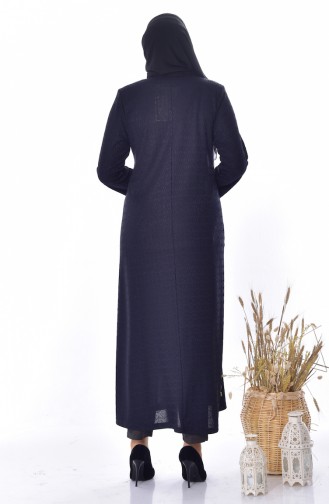 Large Size Jacquard Overcoat 4365B-03 Navy Blue 4365B-03