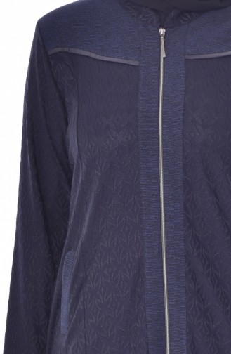 Large Size Jacquard Overcoat 4365B-03 Navy Blue 4365B-03