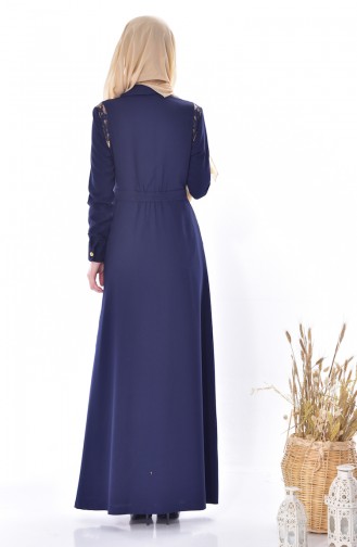 Abaya Détail Dentelle 28416-03 Bleu Marine 28416-03