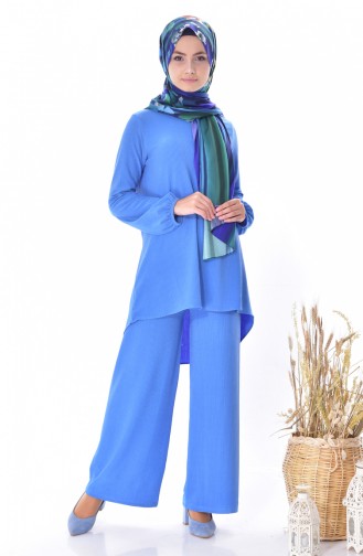 Ensemble Deux Pieces Tunique Pantalon 0823-09 Bleu 0823-09