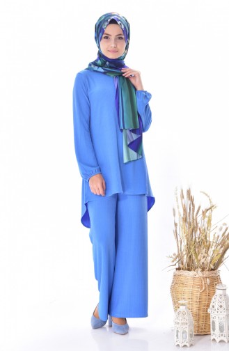 Ensemble Deux Pieces Tunique Pantalon 0823-09 Bleu 0823-09