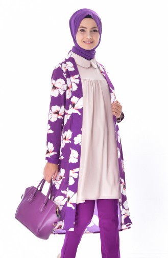 Floral Patterned Cardigan 0241-02 Purple 0241-02