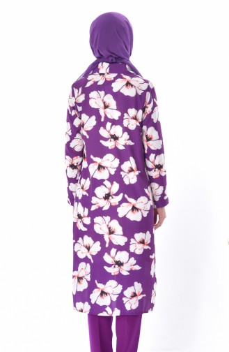 Floral Patterned Cardigan 0241-02 Purple 0241-02